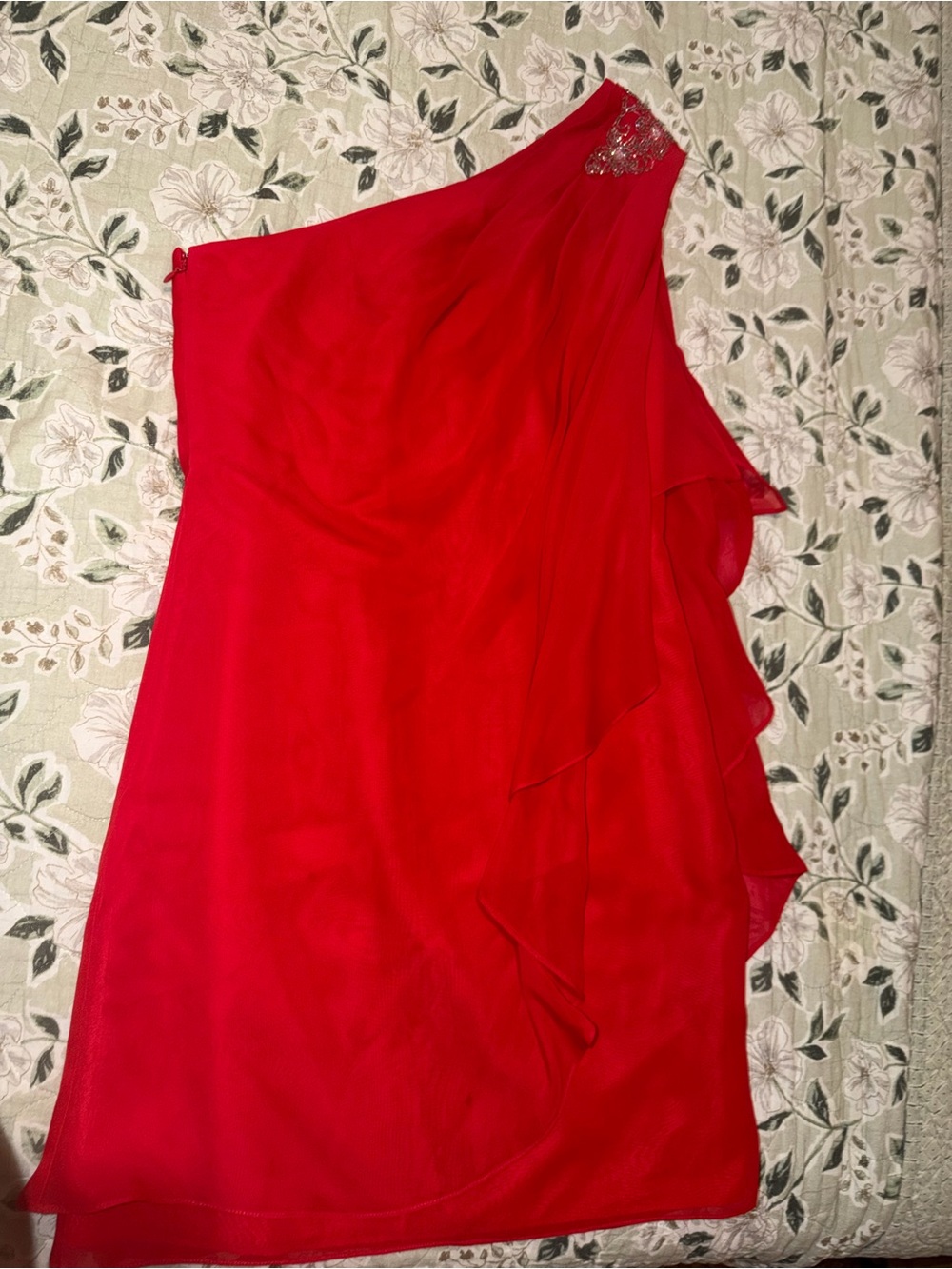 Signature One-Shoulder Red Ruffle Cocktail Dress - Picture 3 of 4